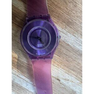Swatch Watch Purple Jelly SFV101 Unisex Transparent Swiss Skin 200s Quartz 34mm